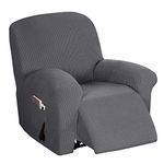 BellaHills Stretch Recliner Cover Recliner Chair Covers for Living Room Recliner Chair Slipcover with Side Pocket, Thick Soft Small Checked Jacquard, Fitted Standard/Oversized Recliner, Charcoal Gray