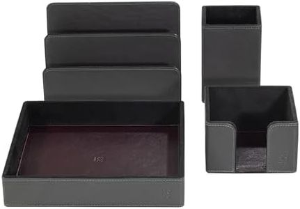 DUDU Set de Escritorio de Piel para Oficina 4 pzs con Vaciabolsillos Portaboligrafos Porta Cartas Porta Bloc de Notas Antracita