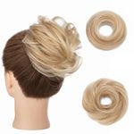 S-noilite Human Hair Messy Bun Hair Piece Chignon Updo Scrunchies 100% Real Straight Ash Blonde Highlights Hair Bun Extensions for Women Elegant Donot Bun Hairpiece with Elastic Band 25g