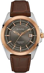 Bulova Men's Precisionist 3-Hand Calendar Rose Gold and Stainless Steel with Brown Leather Strap and Gray Dial Style: 98B267, Two-Tone/Gray dial, Preciscionist