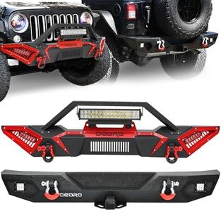 OEDRO Front and Rear Bumper Compatible with 2007–2018 Jeep Wrangler JK Unlimited, Full-Width Rock Crawler Bumper with 2" Hitch Receiver, D-Rings, LED Lights, Upgraded Textured Black Finish