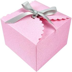15PCS Small Gift Boxes, Pink Gift Box with Grey Ribbon Wedding Favor Boxes Fancy Gift Boxes with Lids for Women Anniverary,Birthday,Party,Homemade Chocolate Cookie, 4.7x4.7x3.5 inch(L,Pink)
