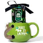 Thoughtfully Gourmet, Sloth Mug Tea Gift Set, Includes Ceramic Sloth Mug and 4 Chamomile Tea Bags in Gift-Ready Packaging with Bow, Great Sloth Gifts