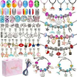 130 Pieces DIY Charm Bracelet Making Kit Including Jewelry Beads, Snake Chains for Girls Teens Age 8-12 Unicorn Mermaid Gifts Christmas Stocking Stuffer