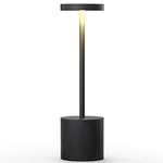 Table Lamp Cordless, Built-in 5000 mAh Battery with 3 Lighting Modes,Dimmable LED Battery Desk Lamp, Metal Aluminum Bedside Lamp, for Restaurant, Terrace, Bedroom (Black)