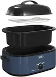 Royalcraft Roaster Oven with Self-Basting Lid, 18qt Electric Roaster with Removable Pan & Rack, Turkey Roaster Oven with Defrost & Warm Function, Stainless Steel, Blue