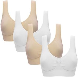 Vermilion Bird Women's 4 Pack Seamless Comfortable Sports Bra with Removable Pads White2 Beige2 3XL