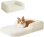 EHEYCIGA Foldable XL Dog Bed, Faux Fur Fluffy Dog Bed for Extra Large Dogs, Orthopedic Calming Memory Foam XL Dog Couch Bed, Washable Soft Warm Dog Sofa Bed with Non-Slip Bottom, Beige, 40"x30"x7"