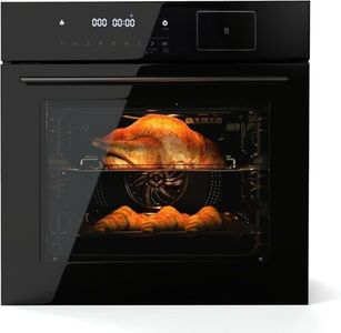 GarveeTech Single Wall Oven 24", 2.5 Cu.f (70L) Built-in Electric Oven with 108 Smart Menu & 8 Baking Modes Air Frying Function, Touch Control, Stainless Steel, Black