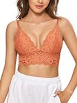 DOBREVA Women's Lace Padded Bralette Wireless Plunge Plus Size Longline Bra Caramel Red M