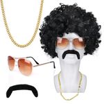 Humairc Hippie Costumes Afro Wig Hippie Wig Men - Black Wig Sunglasses Necklace Fake Beard - 70s 80s Disco Retro Fancy Dress Men Hippie Accessories Carnival Halloween Wig