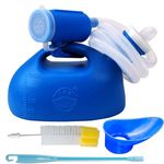 testyu 2 Litre Urinal Bottle Unisex with Screw-Lid and Hose(1.2M), Spill-Proof Urinal for Men Female Portable Urine Bottle with Cleaning Brush for Bedridden Person, Elderly, Car, Camping (Blue)