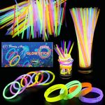 200pcs Premium 8 Inch Glow Sticks With Connectors To Make Neon Necklace Wrist Band Bracelets, Party Favours, Party Bag Fillers for Kids - Party Accessories, Long-lasting Glow Sticks for Children