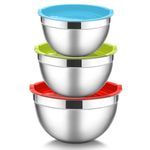 HaWare Mixing Bowls Set of 3, Stainless Steel Nesting Salad Bowls with Airtight Lids, Metal Serving Bowls for Baking/Prepping/Food Storage, Heavy Duty & Dishwasher Safe - 1.5/3/4.5QT, Multicolor