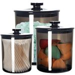 Youngever 1800ML, 900ML and 450ML Black Plastic Apothecary Jars, Bathroom Jars Set of 3