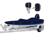 Zenicham 900D Bass Boat Cover - Trailerable Bass Tracker Boat Cover, Waterproof Bass Tracker Cover with Motor Cover Fits Bass Boat, V-Hull Tri-Hull Boat, 16-18.5' Long (Beam Width up to 98"), Navy