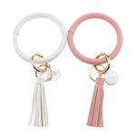 OTOTEC Womens Wristlet Keychain, 2Pcs Leather Tassel Pendant Bracelet Key Ring Holder Bangle Keychain Circle Cute Tassel Wristlet Keyring Gift Suitable for Car Keys and House Keys