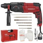 WONDERCUT WC-RHP-26-R Rotary Hammer Drill 26mm SDS Plus, 2100W Motor, 3 Functions with Auto Clutch & Vibration Control, 13mm Chuck, BMC Box, Chisel, Drill Bit, Gloves Professional Use | Red & Black