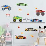 Amimagen Racing Cars Wall Stickers - Roads Vehicles Boys Wall Decals - Baby Nursery Kids Room Daycare Playroom Wall Decor