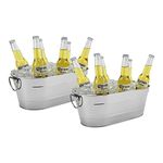 Ice Bucket Galvanized Tub, 2 Pcs 3 Gallon Oval Beverage Tub, Drink Cooler Ice Buckets for Parties, Metal Bucket with Handle for Beer Whiskey Wine and Cocktails (Stainless Steel)