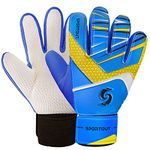 Sportout Kids Junior Goalkeeper Gloves, Boys and Girls Training Gloves with Double Wrist Protection and Non-slip Wear Resistant Latex Material to Give Splendid Protection to Prevent Injuries (Blue, 7)