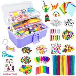 Arts and Crafts Supplies for Kids 3000Pcs DIY Craft Kits Art Supplies Kids Crafts with Pipe Cleaners Folding Storage Box Preschool Homeschool Craft Set Toys Gift for Kids Boys and Girls Age 4 5 6 7 8