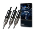 Professional 10Pcs Cartridges Disposable Tattoo Needles 0.35mm for Tattoo Artists Box of 10 Round Magnum and Round Liner (1203RL)