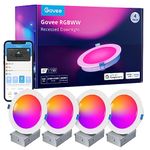 Govee 4 Inch Smart Recessed Lighting, Wi-Fi & Bluetooth RGBWW Dimmable LED Downlights, 16 Million DIY Colors LED Recessed Lighting with Junction Box for Party, 850 Lumen 11W, 4 Pack