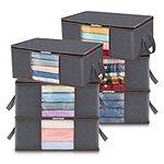 Lifewit Clothes Storage Bag Foldable Organizer Bin with Reinforced Handle Sturdy Breathable Fabric Clear Window for Sweaters, Coats, T-Shirts, Blankets, 6 Pack, Grey