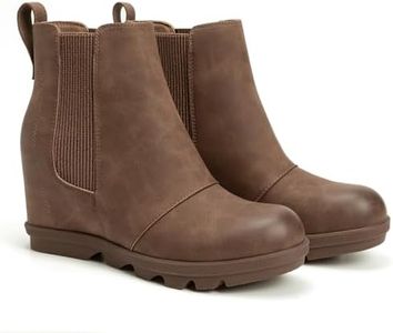Athlefit Women's Wedge Chelsea Boots Fashion Elastic Slip On Ankle Wedge Booties Dark Brown Size 6.5