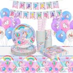 yosiio Unicorn Party Tableware Set, 16 Guests Unicorn Birthday Decoration Set, Party Supplies Paper Plates Cups Napkins Table Cloth Balloons for Kids' Birthday Baby Shower