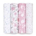 aden + anais 100% Cotton Muslin Swaddle & Receiving Blankets for Baby Girls & Boys, 120x120cm, Ideal Newborn & Infant Swaddling Wrap Set, Perfect Shower Gifts, 4 Pack, ma Fleur
