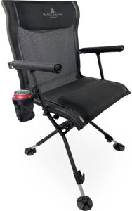 Black Sierra Nitro Pro XL 360 Degree Swivel Chair, for Hunting and Fishing, Padded Folding Chair, Adjustable Legs, with Cupholder and Carry Strap, Black