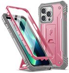 Poetic Revolution Series Case for iPhone 13 Pro 6.1 inch (2021 Release), Full-Body Rugged Dual-Layer Shockproof Protective Cover with Kickstand and Built-in-Screen Protector, Light Pink