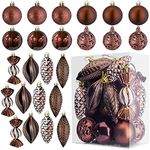 PREXTEX Brown Christmas Ornaments Set - 36-Piece Shatterproof Christmas Tree Decorations with Rustic Brown Balls for Indoor and Outdoor Holiday Decor - Elegant Brown Ornaments for Christmas Tree