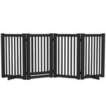 PawHut Free Standing Wooden Pet Gate Indoor Dog Barrier Foldable Step Over Doorway Fence Safety Gate with Open Door Z Shape 4 Panel Black