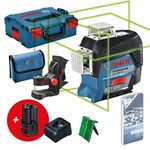 Bosch Professional 12V System Laser Level GLL 3-80 CG (2x battery 12V, charger, green laser, w/app function, mount, working range: up to 30m, in L-BOXX) - Amazon Exclusive Set