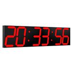 CHKOSDA Digital Wall Clock, Oversize Led Digital Clock with Auto Dimmer, Huge Countdown Timer with Remote Control, 27" Wide Led Display, 6 Digits, Wall Mount, Date and Temperature (Red)