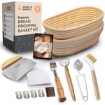 Banneton Bread Proofing Basket Set of 2-9 inch Oval Banneton Baskets Sourdough Bread Baking Supplies and Tools - Bread Lame, Dough Whisk, Scraper, Flour Duster