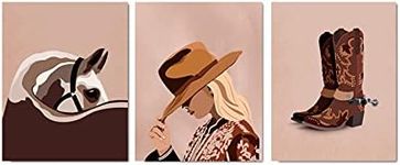 MUELOSY Western Boho Décor – Set of 3 Prints, Cowgirl, Horse and Cowboy Boots, Cowboy Wall Art, Canvas Paintings for Modern Minimalist Boho Décor – 12 x 16-inch Art Painting (Frameless Canvas)