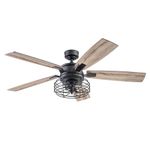 Prominence Home Cypher, 52 Inch Indoor Industrial LED Ceiling Fan with Light, Remote Control, Dual Mounting Options, 5 Dual Finish Blades, Reversible Motor - 51485-01 (Matte Black)