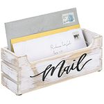 MyGift Shabby White Washed Solid Wood Countertop Mail Holder Box, Crate Style Office Desktop Letter Storage Mailbox with Decorative Black Cursive Mail Label