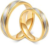 Promise Rings for Her Simple, Gold Stainless Steel Two Tone Matted Engarved Wedding Ring Set for Women and Men Women Size 5 & Men Size 10