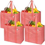 VENO 4 Pack Reusable Grocery Bags with Hard Bottom, Heavy-Duty Shopping Bags for Shopping Cart (Orange Red, 4 Pack)