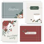 Winter Floral Christmas Card Assortment / 24 Seasonal Cards With White Envelopes / 6 1/4" x 4 5/8" Muted Winter Tones Holiday Greeting Pack