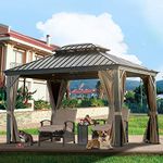 Domi 10' x 12' Hardtop Gazebo Canopy Outdoor Aluminum Gazebo, Galvanized Steel Double Roof with Curtains and Netting for Deck, Backyard, Patio, Garden