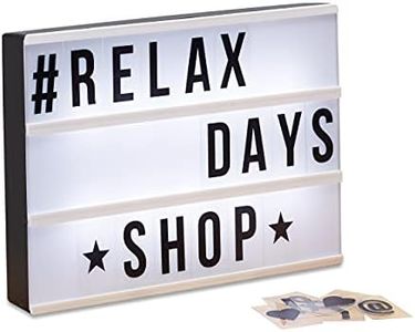 Relaxdays Light Box, set di 85 caratteri, lettere, cartello luminoso a LED, AxLxP: 22 x 30 x 4,3 cm, bianco/nero