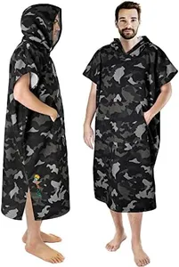 SUN CUBE Surf Poncho Changing Robe with Hood | Thick Quick Dry Microfiber Wetsuit Changing Towel for Surfing Beach Swim Outdoor Sports -Camo Black