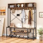 DWVO 5-in-1 Hall Tree with Shoes Storage, Large Coat Rack Shoe Storage Bench, 10 Hooks for Hallway Entryway Bench with Coat Rack, Hall Tree with Bench and Shoe Storage, Rustic Brown