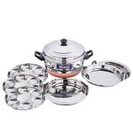 Expresso Stainless Steel Copper Bottom Base & Multi Kadhai 18 idli plate/ 2 Dhokla Stand & 1 Steamer Plate, Compatible With Gas Stove